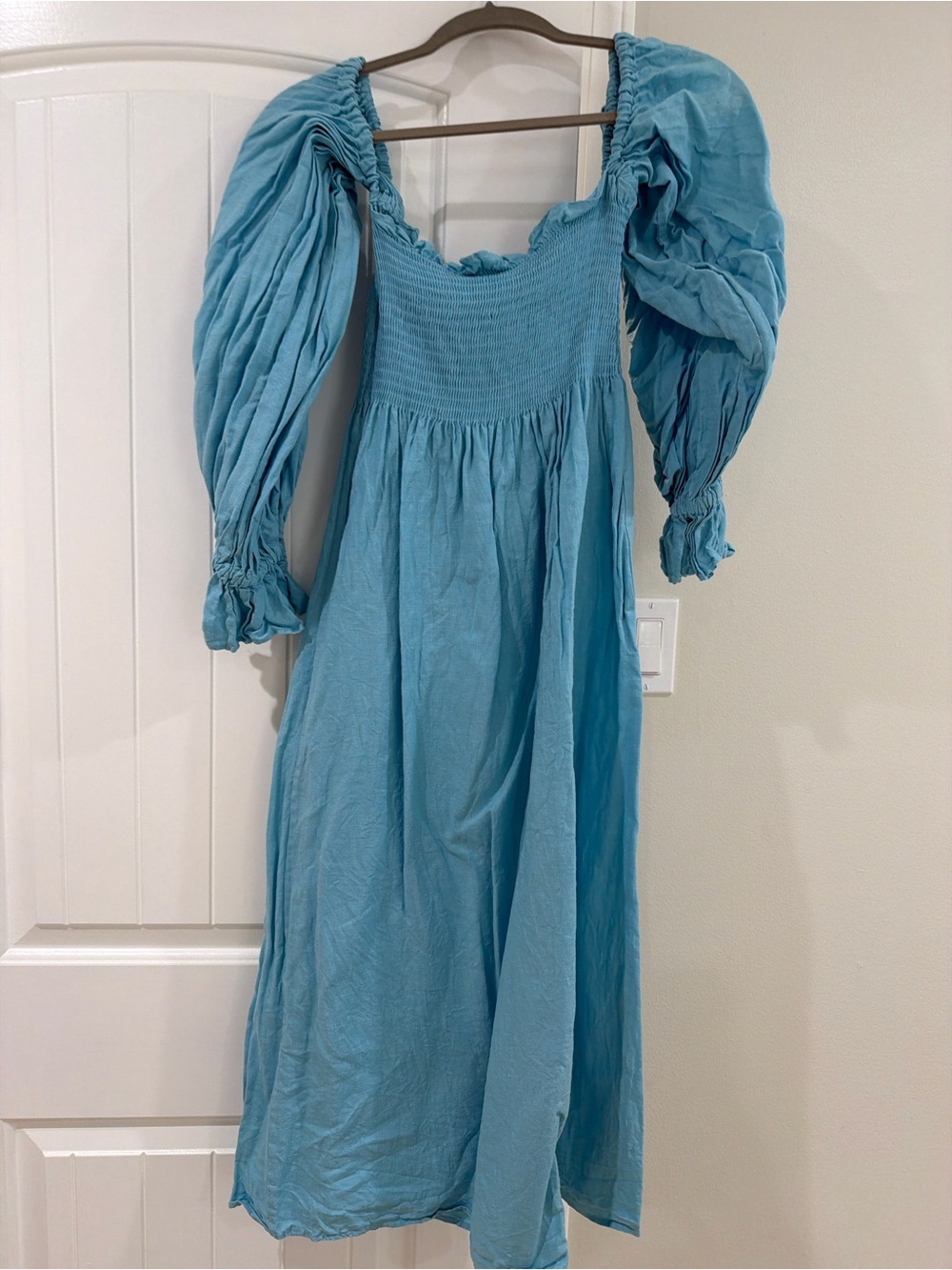 Sleeper Sky-Blue Puff Sleeve Smocked Dress for Kids